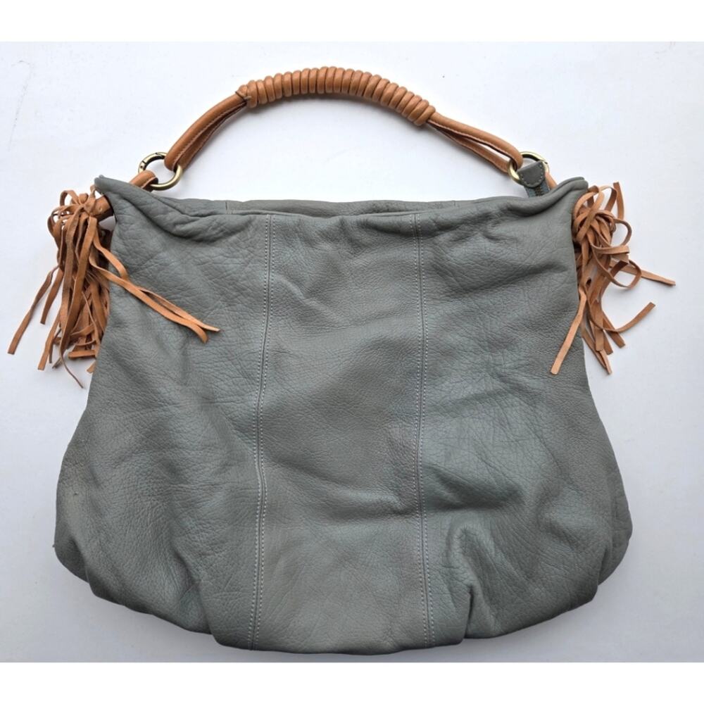 Sundance Leather Hobo Bag Large Slouchy Fringe Grey